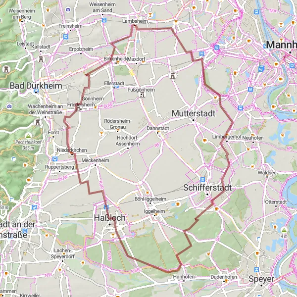Karten-Miniaturansicht der Radinspiration "Gravel-Tour durch Rheinhessen" in Rheinhessen-Pfalz, Germany. Erstellt vom Tarmacs.app-Routenplaner für Radtouren