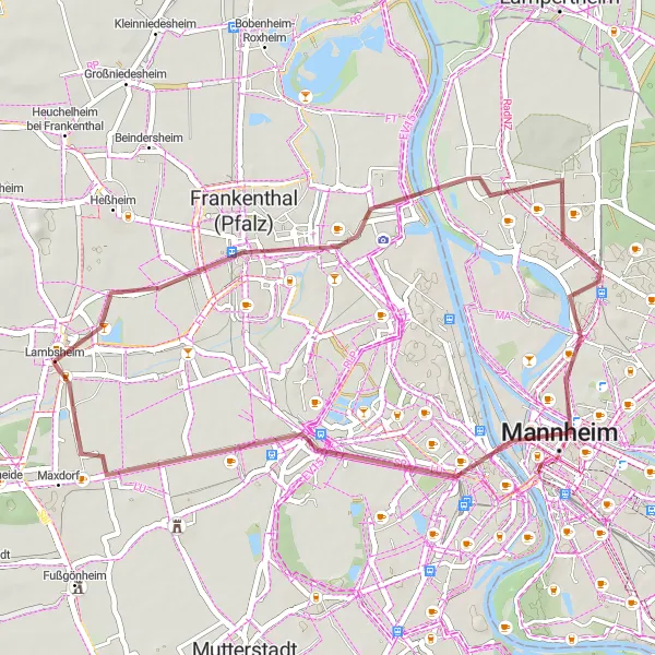 Karten-Miniaturansicht der Radinspiration "Rundfahrt um Lambsheim" in Rheinhessen-Pfalz, Germany. Erstellt vom Tarmacs.app-Routenplaner für Radtouren