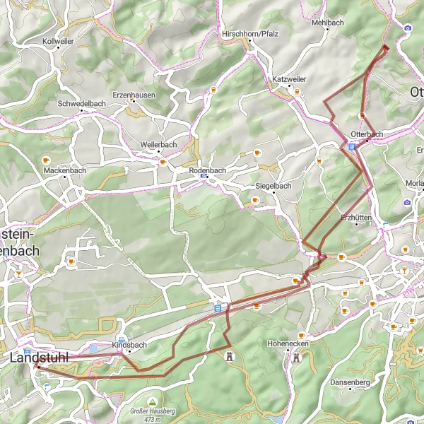 Map miniature of "Hidden Gems of Gravel" cycling inspiration in Rheinhessen-Pfalz, Germany. Generated by Tarmacs.app cycling route planner