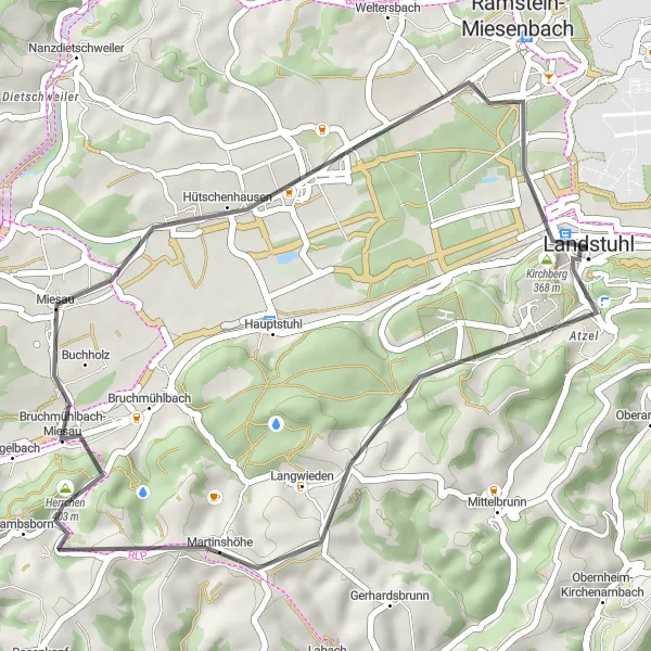 Karten-Miniaturansicht der Radinspiration "Rundfahrt entlang der Hörnchenberg" in Rheinhessen-Pfalz, Germany. Erstellt vom Tarmacs.app-Routenplaner für Radtouren