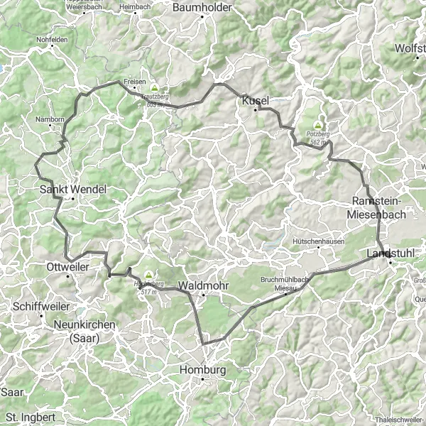 Map miniature of "Cycling Splendor" cycling inspiration in Rheinhessen-Pfalz, Germany. Generated by Tarmacs.app cycling route planner