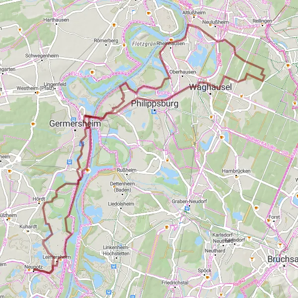 Karten-Miniaturansicht der Radinspiration "Rheinbalkon und Rheinschanzinsel" in Rheinhessen-Pfalz, Germany. Erstellt vom Tarmacs.app-Routenplaner für Radtouren