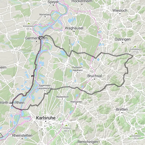Map miniature of "Discover the Scenic Roads of Rheinhessen-Pfalz" cycling inspiration in Rheinhessen-Pfalz, Germany. Generated by Tarmacs.app cycling route planner