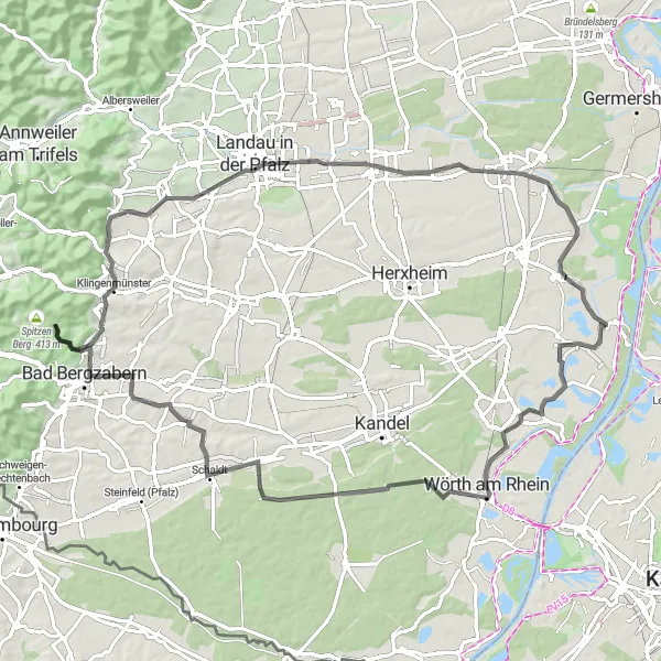 Karten-Miniaturansicht der Radinspiration "Roadtrip um Leimersheim" in Rheinhessen-Pfalz, Germany. Erstellt vom Tarmacs.app-Routenplaner für Radtouren