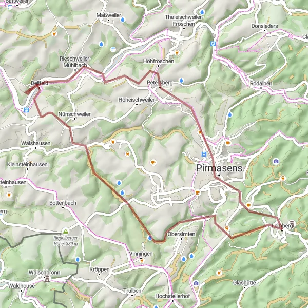 Karten-Miniaturansicht der Radinspiration "Gravel Tour um Lemberg" in Rheinhessen-Pfalz, Germany. Erstellt vom Tarmacs.app-Routenplaner für Radtouren