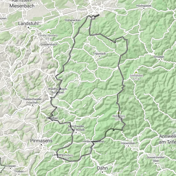 Karten-Miniaturansicht der Radinspiration "Rodalben und Burg Lemberg Rundweg" in Rheinhessen-Pfalz, Germany. Erstellt vom Tarmacs.app-Routenplaner für Radtouren