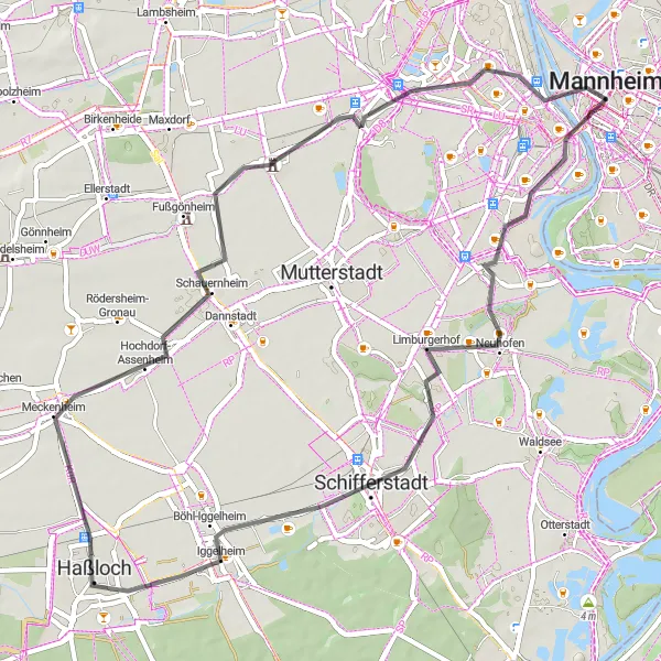 Karten-Miniaturansicht der Radinspiration "Radtour durch die Vorderpfalz" in Rheinhessen-Pfalz, Germany. Erstellt vom Tarmacs.app-Routenplaner für Radtouren