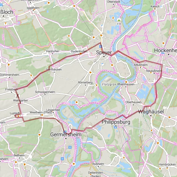 Karten-Miniaturansicht der Radinspiration "Gravel-Tour durch Rheinhessen und die Pfalz" in Rheinhessen-Pfalz, Germany. Erstellt vom Tarmacs.app-Routenplaner für Radtouren