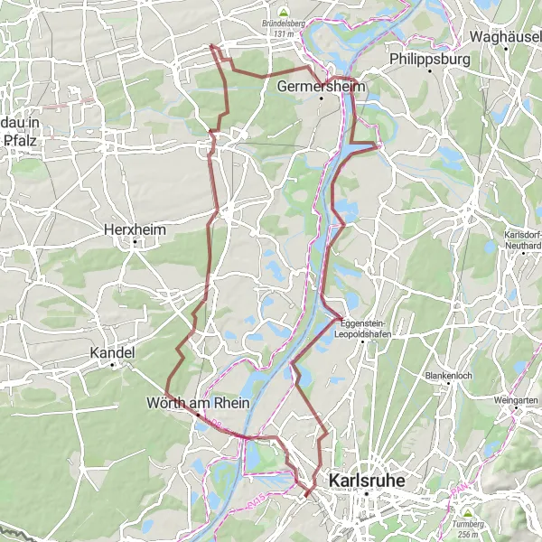 Map miniature of "Gravel Adventure through Rheinhessen-Pfalz Region" cycling inspiration in Rheinhessen-Pfalz, Germany. Generated by Tarmacs.app cycling route planner