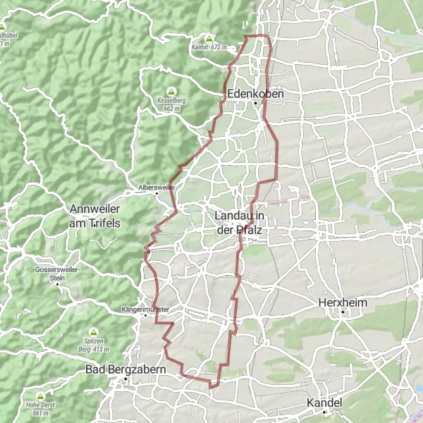 Karten-Miniaturansicht der Radinspiration "Die Weinstraßen-Rundfahrt" in Rheinhessen-Pfalz, Germany. Erstellt vom Tarmacs.app-Routenplaner für Radtouren
