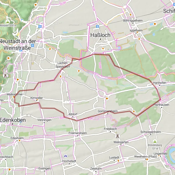 Karten-Miniaturansicht der Radinspiration "Entdeckungstour durch verborgene Schätze" in Rheinhessen-Pfalz, Germany. Erstellt vom Tarmacs.app-Routenplaner für Radtouren