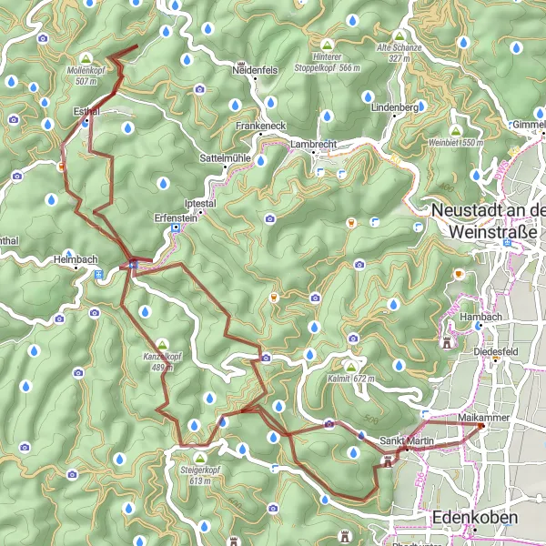 Karten-Miniaturansicht der Radinspiration "Gravel-Tour durch die malerische Pfalz" in Rheinhessen-Pfalz, Germany. Erstellt vom Tarmacs.app-Routenplaner für Radtouren