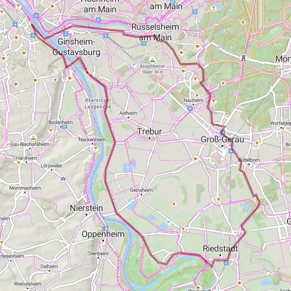 Karten-Miniaturansicht der Radinspiration "Gravel-Tour um Mainhafen" in Rheinhessen-Pfalz, Germany. Erstellt vom Tarmacs.app-Routenplaner für Radtouren