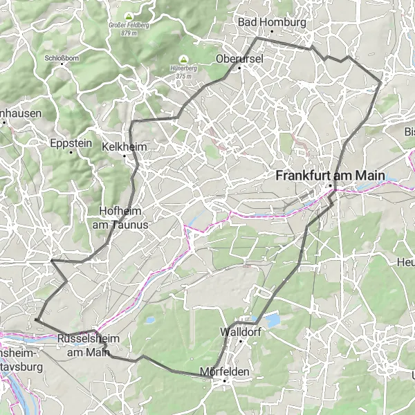 Karten-Miniaturansicht der Radinspiration "Rennradtour durch den Taunus" in Rheinhessen-Pfalz, Germany. Erstellt vom Tarmacs.app-Routenplaner für Radtouren