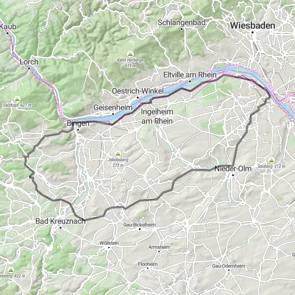 Map miniature of "The Rhein Main Loop" cycling inspiration in Rheinhessen-Pfalz, Germany. Generated by Tarmacs.app cycling route planner
