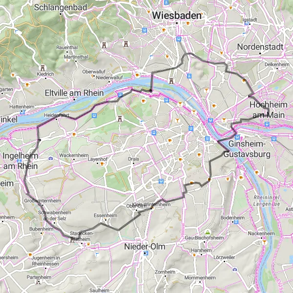 Map miniature of "Classic Rheinhessen Road Tour" cycling inspiration in Rheinhessen-Pfalz, Germany. Generated by Tarmacs.app cycling route planner