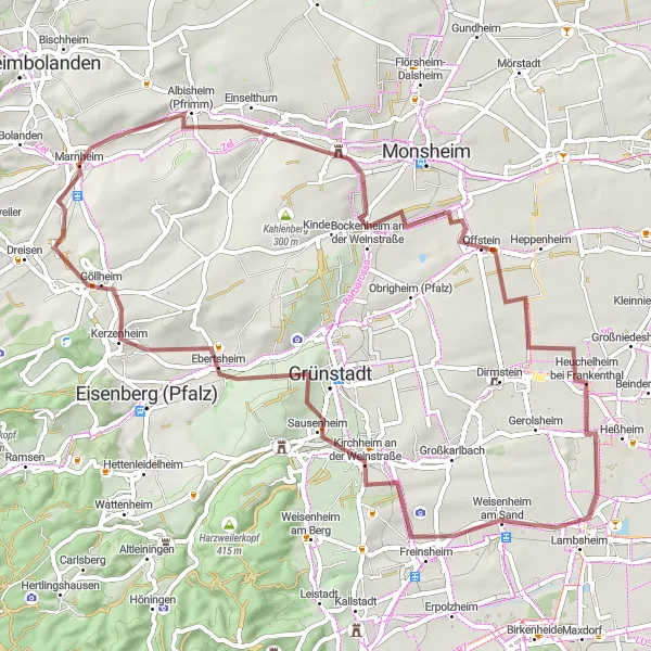 Karten-Miniaturansicht der Radinspiration "Rundfahrt durch die Weinberge" in Rheinhessen-Pfalz, Germany. Erstellt vom Tarmacs.app-Routenplaner für Radtouren