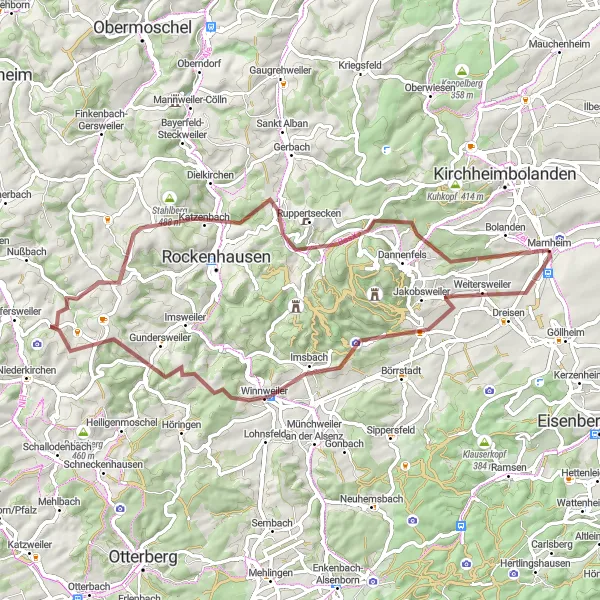 Karten-Miniaturansicht der Radinspiration "Hügelige Schönheit von Rheinhessen" in Rheinhessen-Pfalz, Germany. Erstellt vom Tarmacs.app-Routenplaner für Radtouren