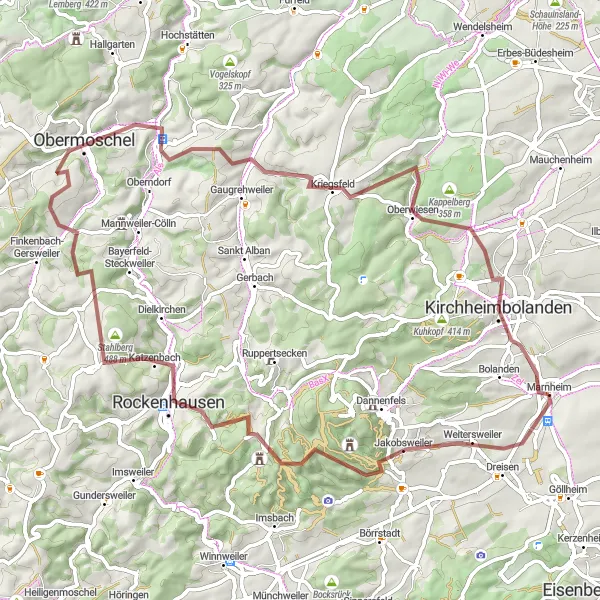 Karten-Miniaturansicht der Radinspiration "Abenteuerliche Tour durch die Natur" in Rheinhessen-Pfalz, Germany. Erstellt vom Tarmacs.app-Routenplaner für Radtouren