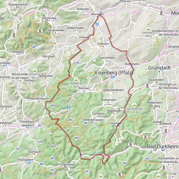 Karten-Miniaturansicht der Radinspiration "Gravel-Tour durch Rheinhessen" in Rheinhessen-Pfalz, Germany. Erstellt vom Tarmacs.app-Routenplaner für Radtouren