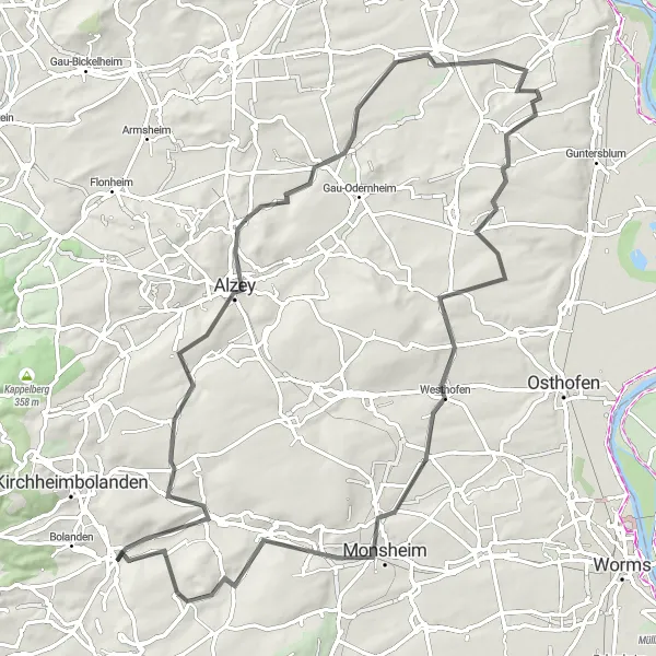 Karten-Miniaturansicht der Radinspiration "Pfälzer Weintour" in Rheinhessen-Pfalz, Germany. Erstellt vom Tarmacs.app-Routenplaner für Radtouren