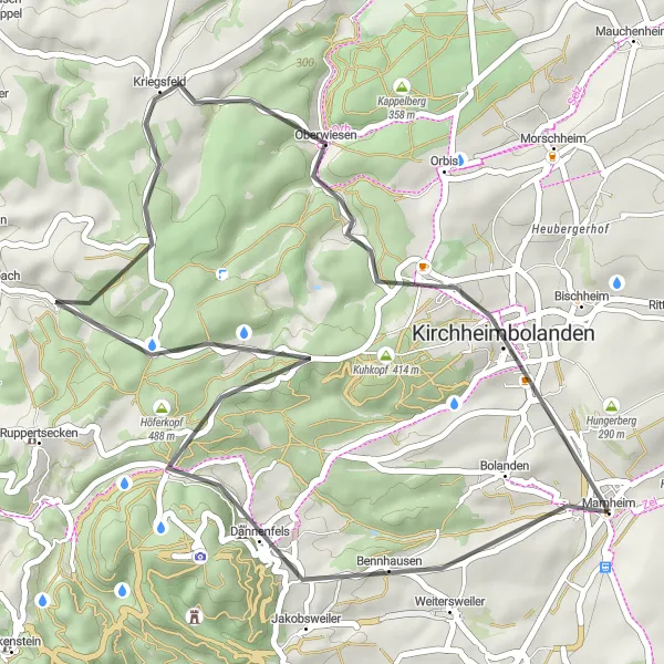 Karten-Miniaturansicht der Radinspiration "Kultur- und Naturtour" in Rheinhessen-Pfalz, Germany. Erstellt vom Tarmacs.app-Routenplaner für Radtouren