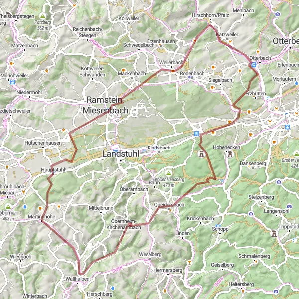 Map miniature of "Valleys and Hills Adventure" cycling inspiration in Rheinhessen-Pfalz, Germany. Generated by Tarmacs.app cycling route planner