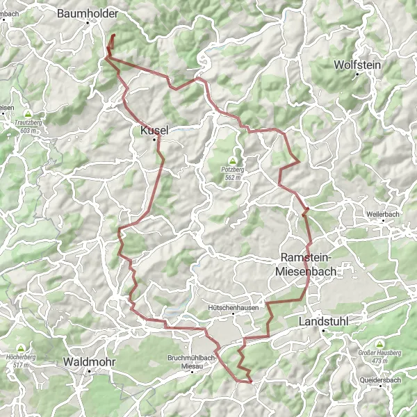 Karten-Miniaturansicht der Radinspiration "Gravelroute durch Steinbach am Glan und Kalmet" in Rheinhessen-Pfalz, Germany. Erstellt vom Tarmacs.app-Routenplaner für Radtouren