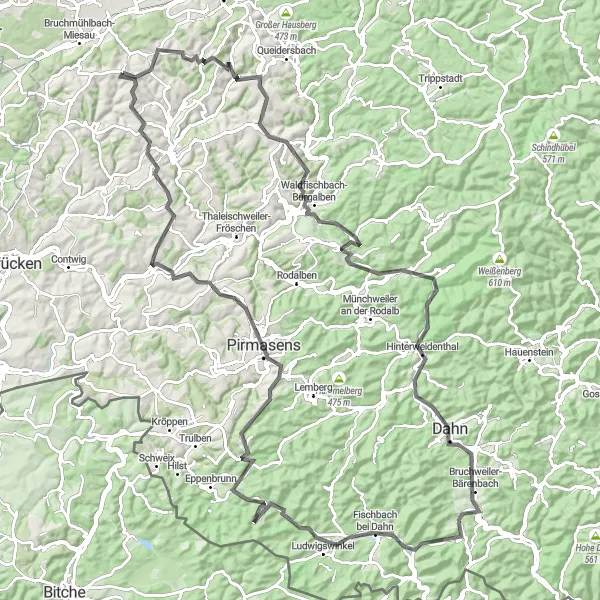 Map miniature of "Road Cycling Adventure in Rheinhessen-Pfalz" cycling inspiration in Rheinhessen-Pfalz, Germany. Generated by Tarmacs.app cycling route planner