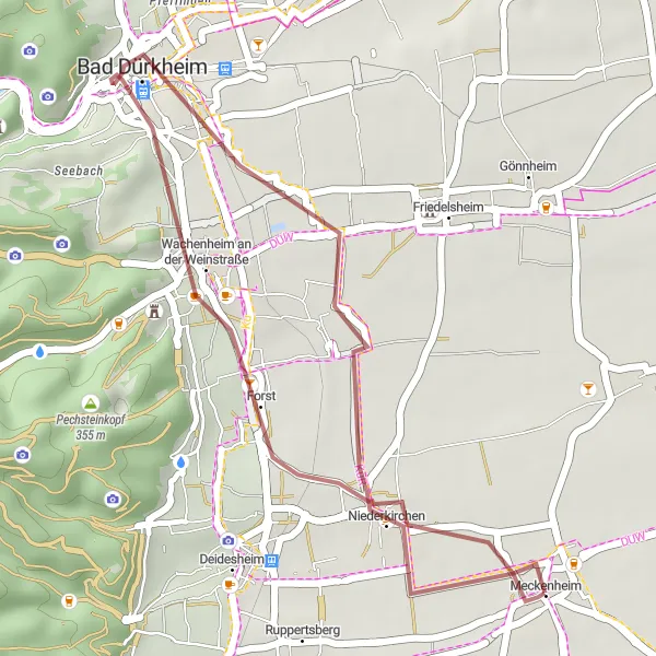 Map miniature of "Enchanting Bad Dürkheim" cycling inspiration in Rheinhessen-Pfalz, Germany. Generated by Tarmacs.app cycling route planner