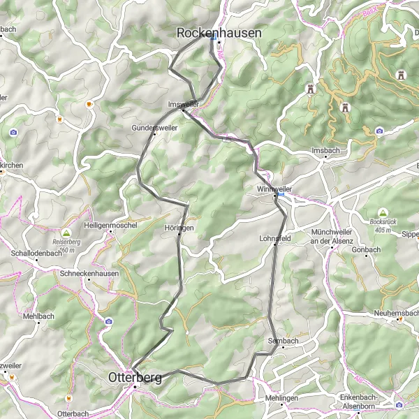 Map miniature of "Countryside Road Cruise" cycling inspiration in Rheinhessen-Pfalz, Germany. Generated by Tarmacs.app cycling route planner