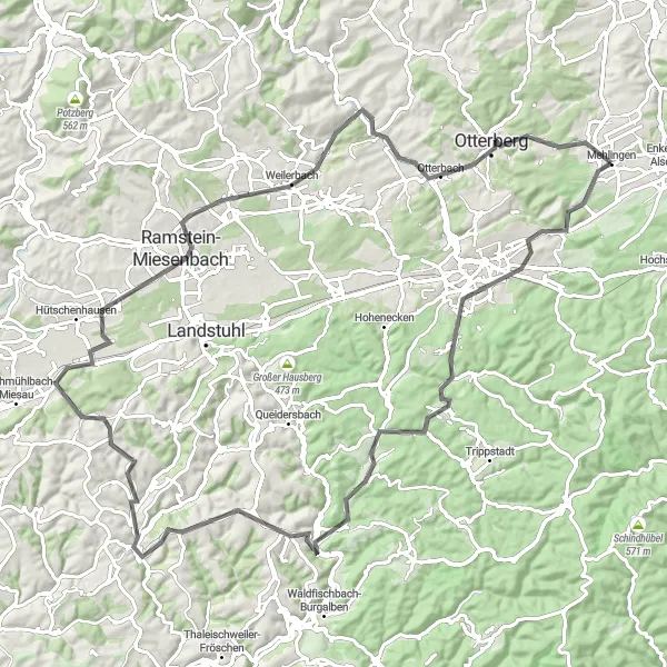 Map miniature of "Historical Landmarks and Scenic Delights" cycling inspiration in Rheinhessen-Pfalz, Germany. Generated by Tarmacs.app cycling route planner
