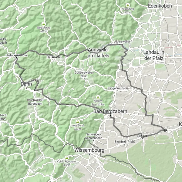 Karten-Miniaturansicht der Radinspiration "Hügeliges Rheinhessen und malerische Pfalz" in Rheinhessen-Pfalz, Germany. Erstellt vom Tarmacs.app-Routenplaner für Radtouren