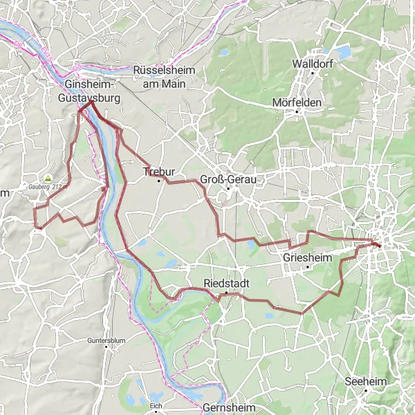 Map miniature of "Countryside Gravel Ride" cycling inspiration in Rheinhessen-Pfalz, Germany. Generated by Tarmacs.app cycling route planner