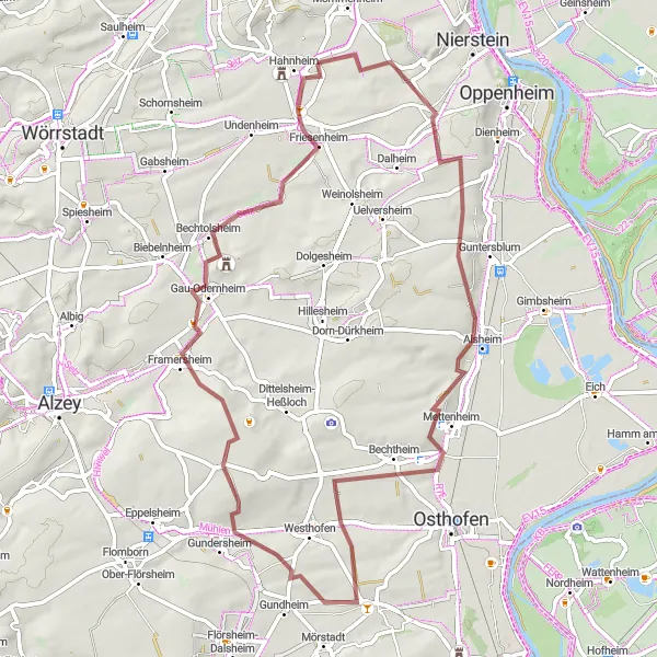 Karten-Miniaturansicht der Radinspiration "Donnersberg Offroad Tour" in Rheinhessen-Pfalz, Germany. Erstellt vom Tarmacs.app-Routenplaner für Radtouren