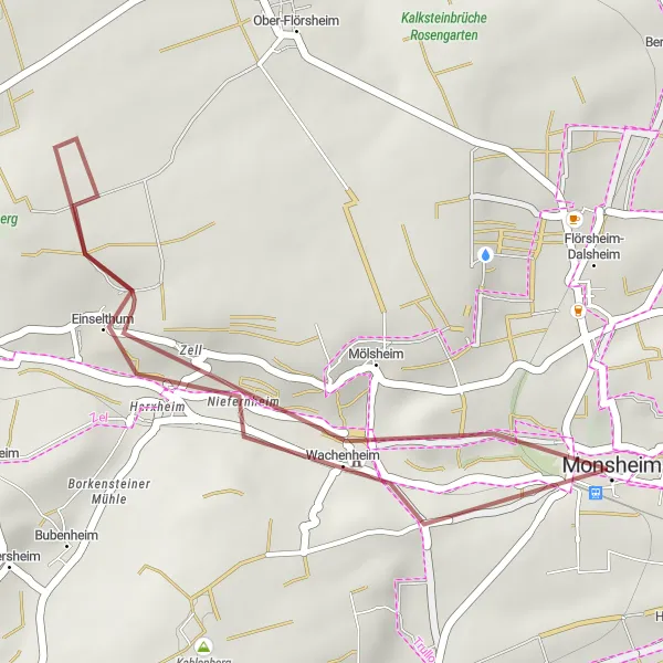 Map miniature of "Short and Sweet" cycling inspiration in Rheinhessen-Pfalz, Germany. Generated by Tarmacs.app cycling route planner