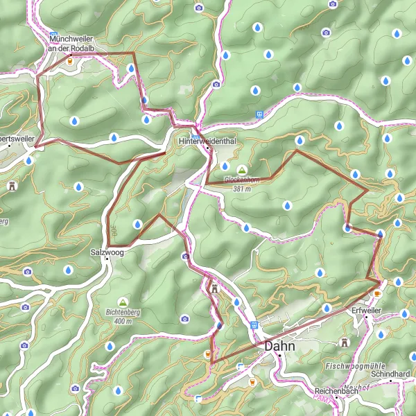 Karten-Miniaturansicht der Radinspiration "Geheimnisvolle Pfälzerwald-Gravelroute" in Rheinhessen-Pfalz, Germany. Erstellt vom Tarmacs.app-Routenplaner für Radtouren