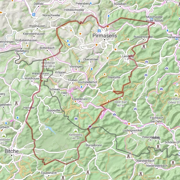 Karten-Miniaturansicht der Radinspiration "Rodalb's Nature and History Trail" in Rheinhessen-Pfalz, Germany. Erstellt vom Tarmacs.app-Routenplaner für Radtouren