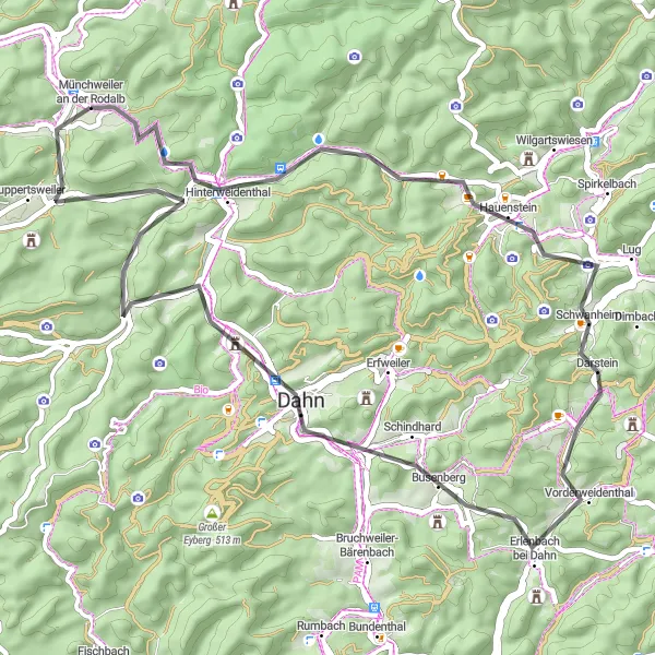 Map miniature of "Villages and Countryside Tour" cycling inspiration in Rheinhessen-Pfalz, Germany. Generated by Tarmacs.app cycling route planner