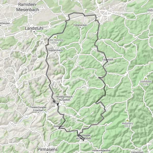 Karten-Miniaturansicht der Radinspiration "Tour de Pfälzer Wald" in Rheinhessen-Pfalz, Germany. Erstellt vom Tarmacs.app-Routenplaner für Radtouren