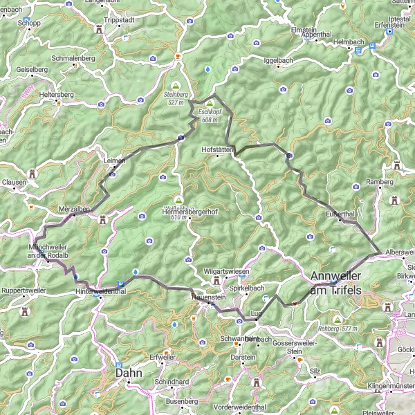 Karten-Miniaturansicht der Radinspiration "Rheinhessen-Pfalz Erkundungstour" in Rheinhessen-Pfalz, Germany. Erstellt vom Tarmacs.app-Routenplaner für Radtouren