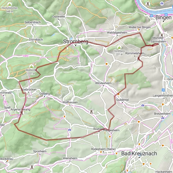 Map miniature of "Scenic Gravel Cycling Route in Rheinhessen-Pfalz" cycling inspiration in Rheinhessen-Pfalz, Germany. Generated by Tarmacs.app cycling route planner