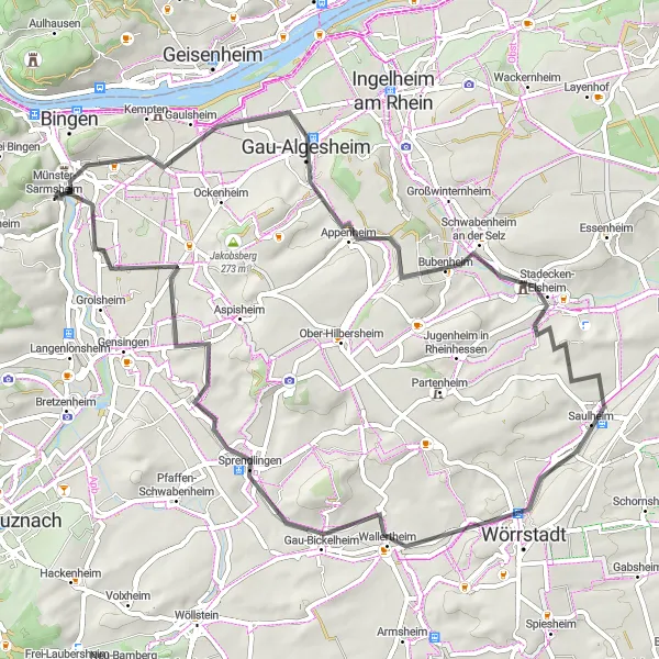 Karten-Miniaturansicht der Radinspiration "Die Kaiser-Friedrich-Turm Route" in Rheinhessen-Pfalz, Germany. Erstellt vom Tarmacs.app-Routenplaner für Radtouren