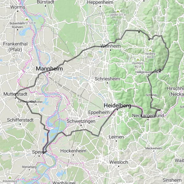 Karten-Miniaturansicht der Radinspiration "Rund um den Michaelsberg" in Rheinhessen-Pfalz, Germany. Erstellt vom Tarmacs.app-Routenplaner für Radtouren