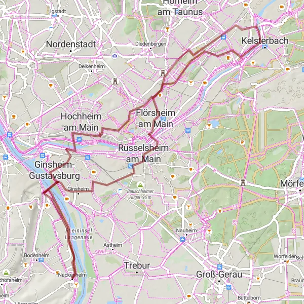 Map miniature of "Gravel Adventure" cycling inspiration in Rheinhessen-Pfalz, Germany. Generated by Tarmacs.app cycling route planner