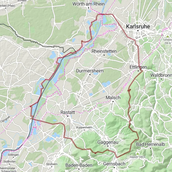 Map miniature of "Rheinhessen-Pfalz Gravel Ride 4" cycling inspiration in Rheinhessen-Pfalz, Germany. Generated by Tarmacs.app cycling route planner