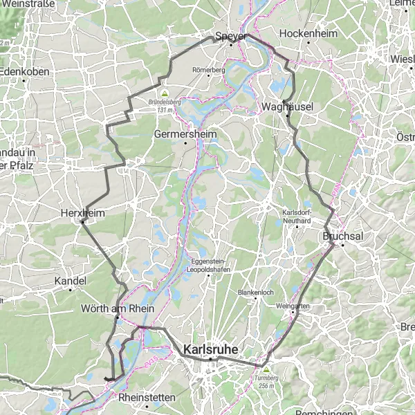 Karten-Miniaturansicht der Radinspiration "Kultur und Natur entlang des Rheins" in Rheinhessen-Pfalz, Germany. Erstellt vom Tarmacs.app-Routenplaner für Radtouren