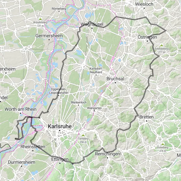 Map miniature of "Historic Castles and Charming Villages" cycling inspiration in Rheinhessen-Pfalz, Germany. Generated by Tarmacs.app cycling route planner