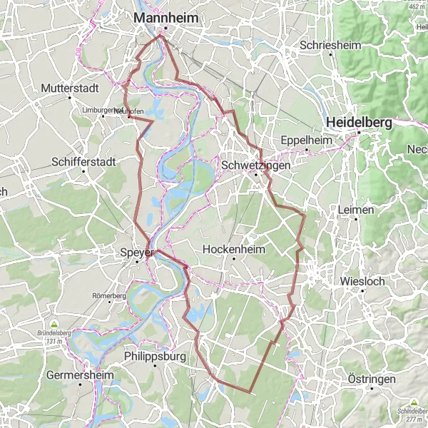 Karten-Miniaturansicht der Radinspiration "Gravel-Tour von Neuhofen nach Neuhofener Altrhein" in Rheinhessen-Pfalz, Germany. Erstellt vom Tarmacs.app-Routenplaner für Radtouren