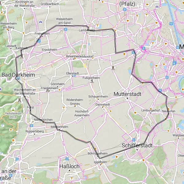 Map miniature of "Road Cycling Tour to Michaelsberg" cycling inspiration in Rheinhessen-Pfalz, Germany. Generated by Tarmacs.app cycling route planner